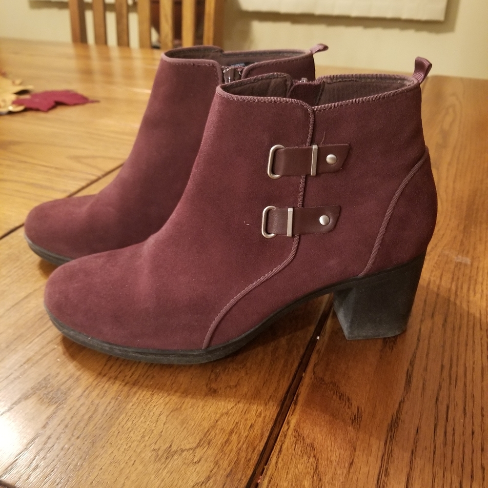 Clarks Wine Colored Suede Booties